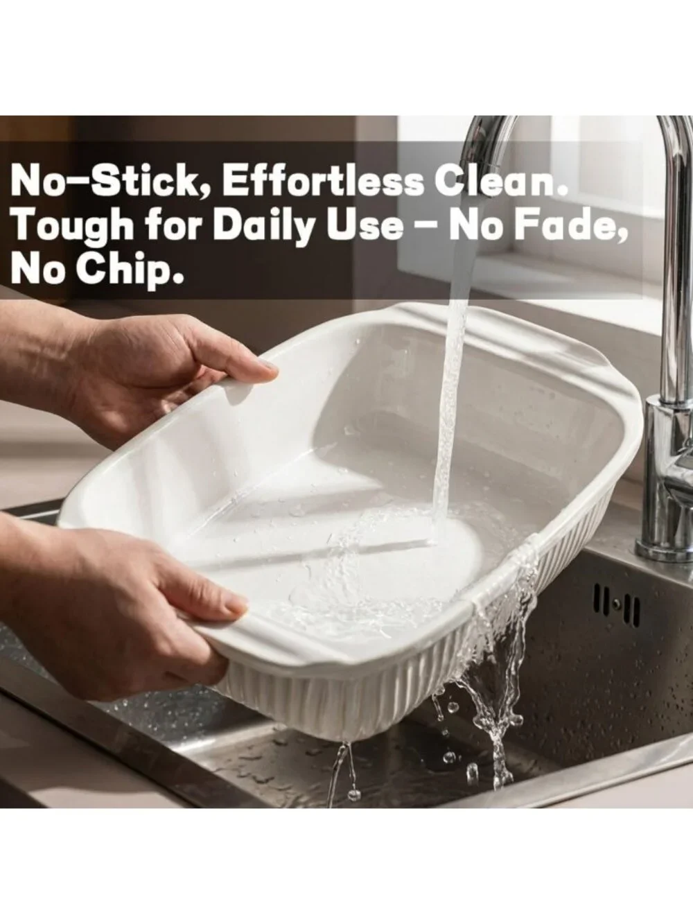 Large 5.1 Quart Casserole Dish with Handles, Deep Lasagna Pan, White Ceramic